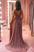 Simple v neck chiffon long prom dress chiffon formal dress