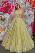 Gold v neck tulle long prom dress tulle formal dress