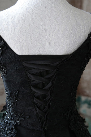 Black v neck tulle lace short prom dress black homecoming dress