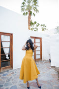 Simple yellow short prom dress, satin yellow evening dress