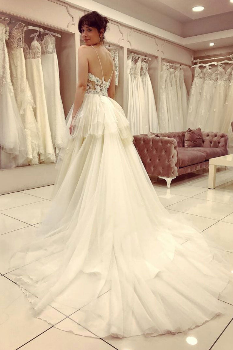 Champagne tulle lace long prom dress, tulle lace evening dress