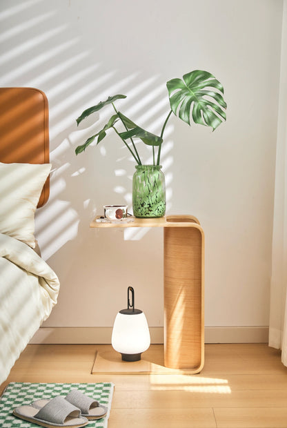 C-Shaped Convertible Wood Side Table With Storage