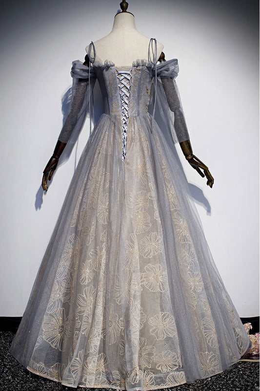 Unique tulle lace long prom dress tulle lace evening dress