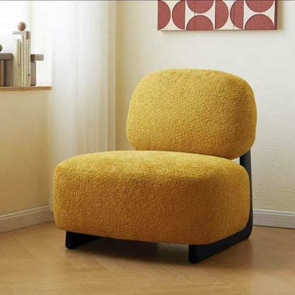Modern Bouclé Lounge Chair – Plush Upholstered Accent Chair with Wood Base & Pillow for Living Room or Bedroom