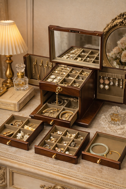 Walnut Jewelry Organizer with Lock