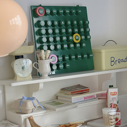 Retro Ring-a-Date Wall Mounted Calendar – Modern Perpetual Design in Green