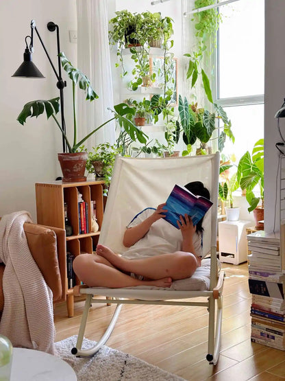Modern Minimalist Rocking Lounge Chair – Foldable & Cushioned Relaxation Armchair for Living Room or Reading Nook