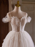 Off Shoulder Sweetheart Neck Tulle Lace Light Champagne Homecoming Dress
