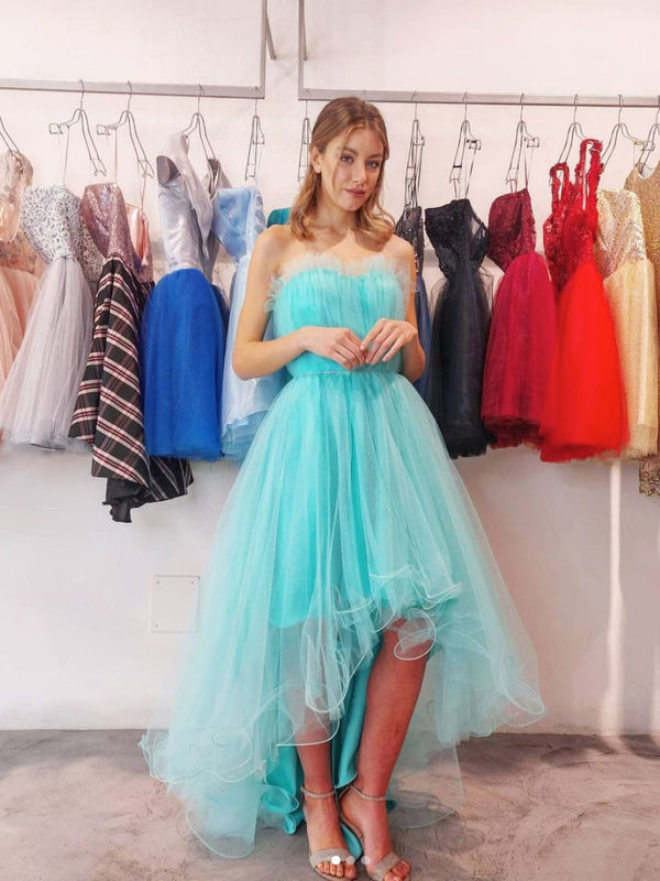 Simple tulle high low prom dress, tulle homecoming dress