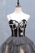 Cute sweetheart neck tulle short prom dress, black homecoming dress