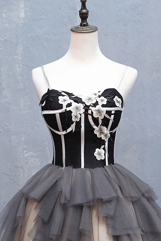 Cute sweetheart neck tulle short prom dress, black homecoming dress