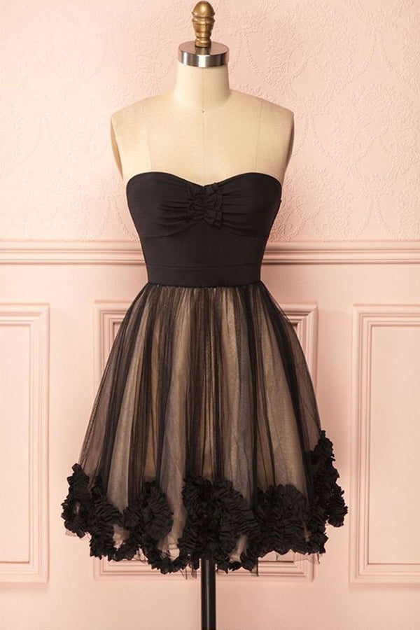 Cute black sweetheart short prom dress, homecoming dress