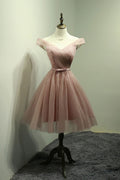 Pink tulle off shoulder short prom dress pink homecoming dress