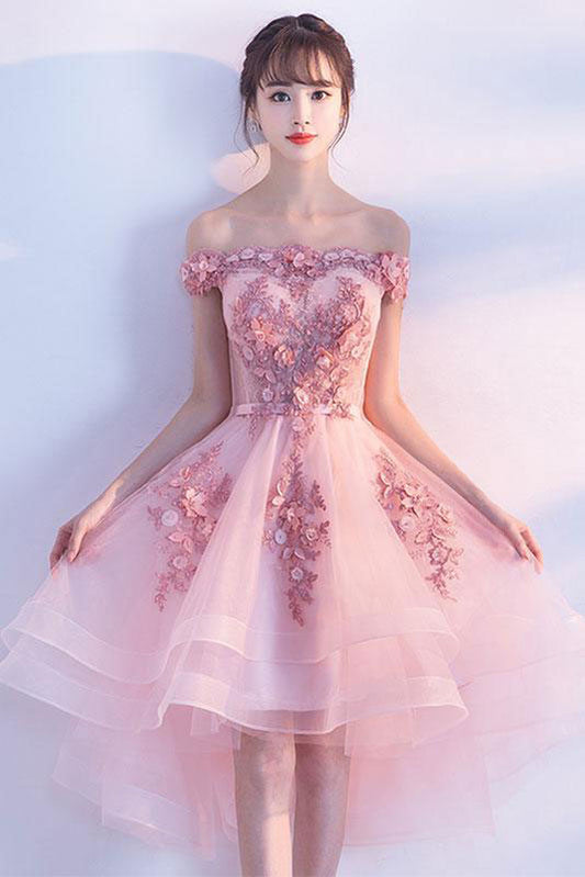 Cute pink tulle lace short prom dress, cute homecoming dress