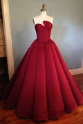 Burgundy satin long prom dress, burgundy evening dress