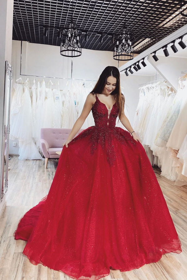 Burgundy v neck tulle lace long prom dress burgundy tulle formal dress
