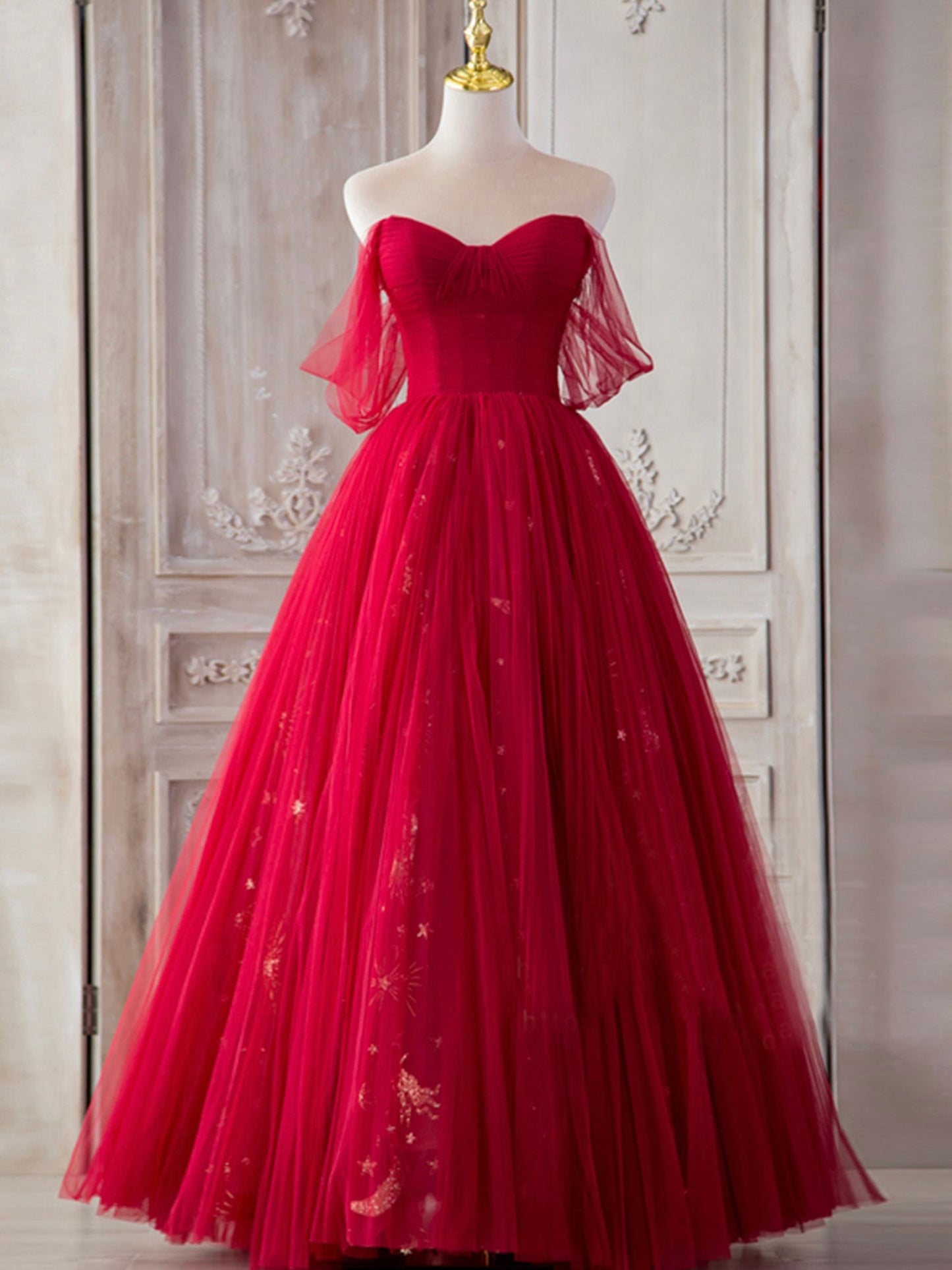 Simple burgundy tulle long prom dress, burgundy tulle formal dress