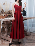A-Line Satin Burgundy Prom Dress, Burgundy Tea Length Bridesmaid Dress