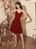 Burgundy velvet v neck short prom dress, burgundy homecoming dress