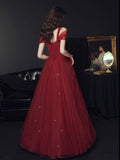 A-Line Sweetheart Neck Burgundy Long Prom Dress, Burgundy Evening Dress