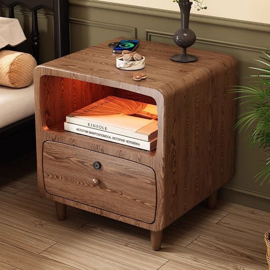 Standing Bedside Table – Nightstand with Drawer and Open Shelf