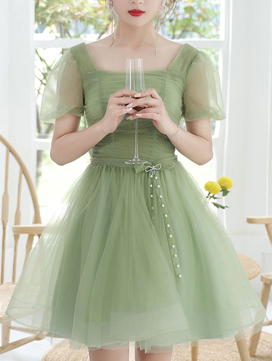 Green tulle short prom dress, green homecoming dress