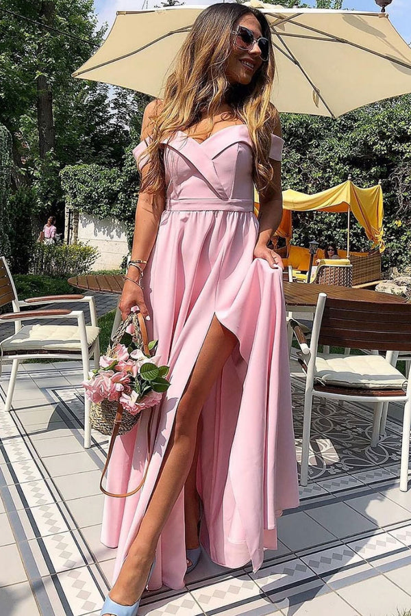 Simple pink satin long prom dress pink bridesmaid dress