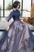 Blue tulle long prom dress blue tulle formal dress