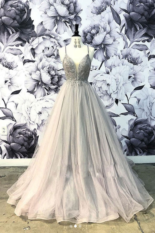 Unique sweetheart tulle lace long prom dress, tulle evening dress