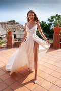Simple white v neck satin long prom dress white formal dress