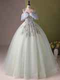 A-Line Tulle Sequin Lace Long Blue Prom Dress, Blue Long Formal Dress