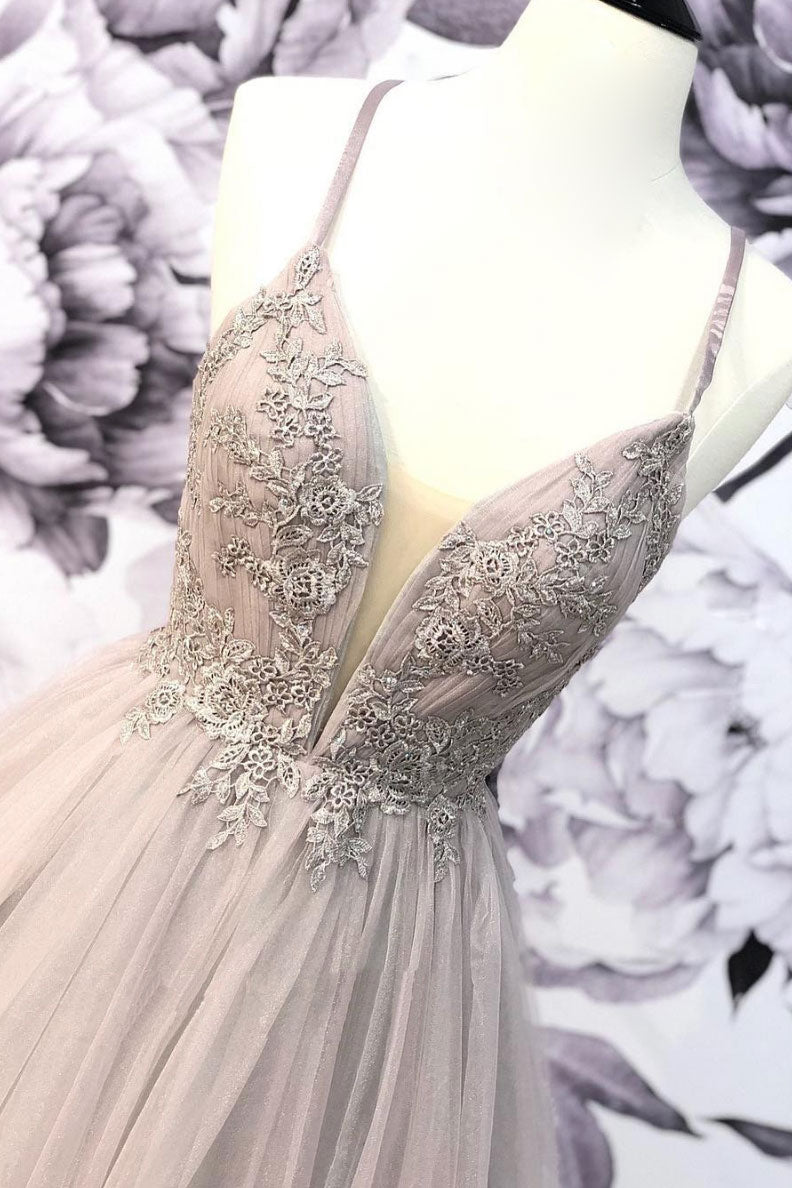 Unique sweetheart tulle lace long prom dress, tulle evening dress