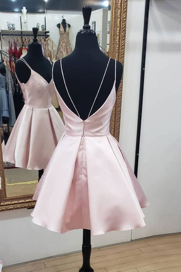 Pink v neck short prom dress, pink homecoming dress