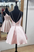 Pink v neck short prom dress, pink homecoming dress