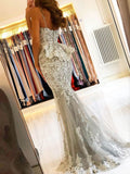 Gray sweetheart neck tulle lace mermaid long prom dress, lace evening dress