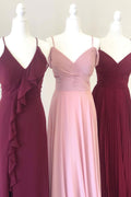Simple sweetheart chiffon long prom dress chiffon bridesmaid dress