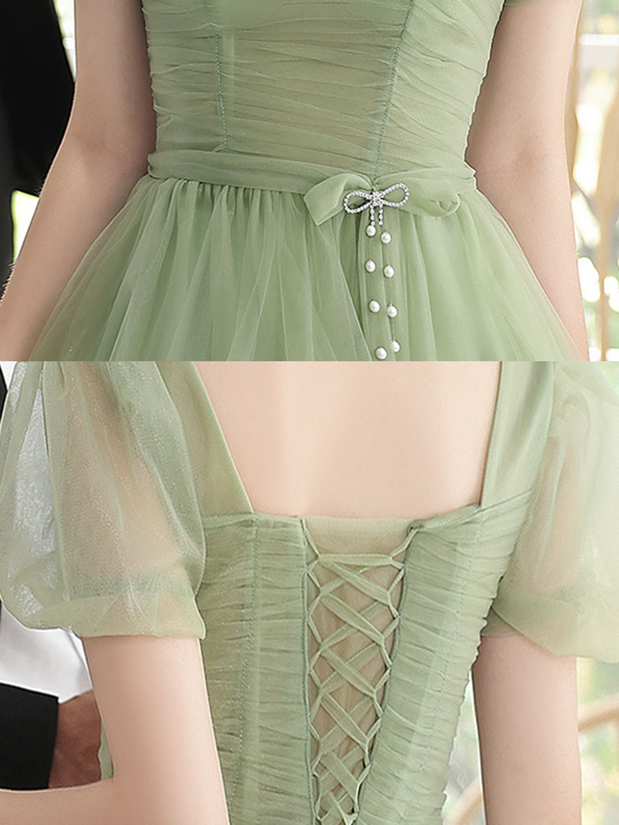 Green tulle short prom dress, green homecoming dress