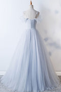 Gray sweetheart tulle long prom dress, gray evening dress