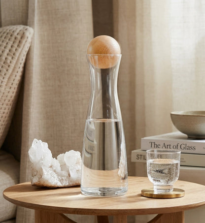 Modern Glass Carafe with Wooden Spherical Ball Cork - Plastic Free Water Carafe