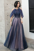 Blue tulle long prom dress blue tulle formal dress