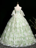 A-Line Off Shoulder Tulle Lace Green Long prom Dress, Green Long Evening Dress