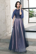 Blue tulle long prom dress blue tulle formal dress