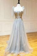 Gray v neck tulle sequin long prom dress gray tulle formal dress