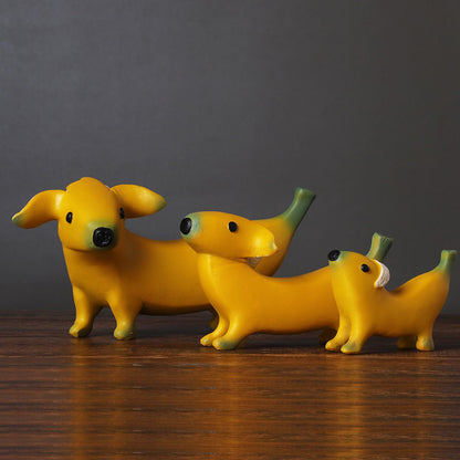 Banana Dog Resin Statue – Whimsical Dachshund Fruit Sculpture for Home, Garden, or Office Decor