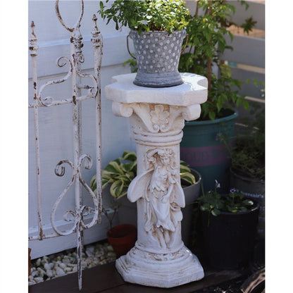 Enchanted Fairy Pedestal – 20-Inch Distressed White Column Riser for Plants & Garden Decor