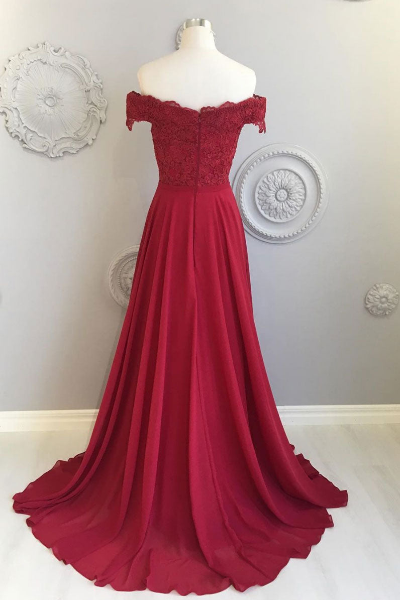 Burgundy lace long prom dress, burgundy bridesmaid dress