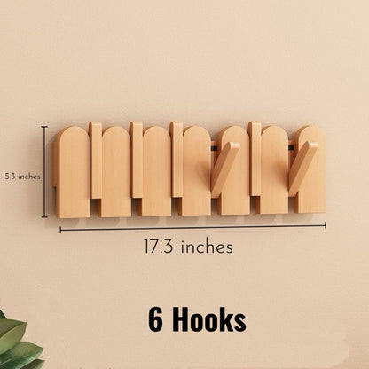 Modern Folding Wooden Wall Hook Rack (3–12 Hooks)