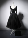 Black tulle lace short prom dress, black homecoming dress