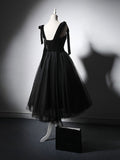 Black tulle lace short prom dress, black homecoming dress