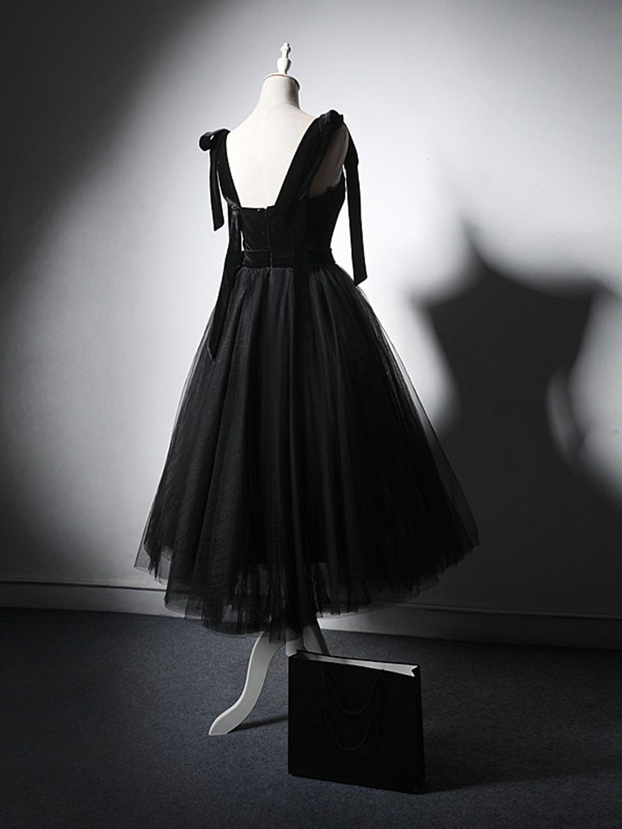 Black tulle lace short prom dress, black homecoming dress